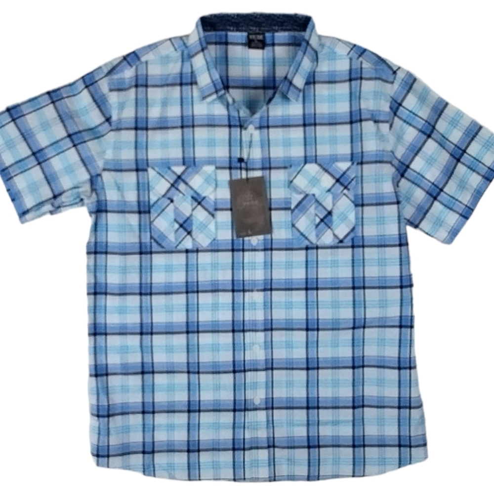 NWT Vese Men's Shirt Large Plaid Button Up Pockets Short Sleeves